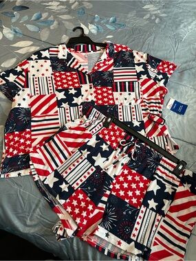 NWTS Celebrate Patriotic Women's Red, White & Blue Star-Print Pajama Set Sz 2X
